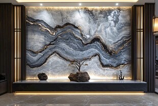 现代中式风大理石山水背景墙
