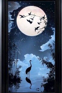 月夜鹤影下的静谧之景