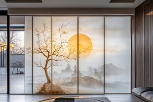 中式禅意玻璃隔断艺术画