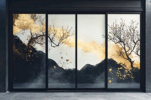 中式金墨山水玻璃装饰画