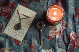 复古信物 钥匙 信件与烛光