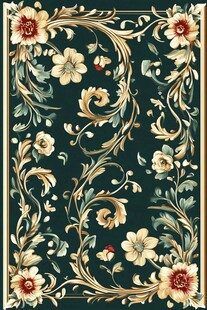 复古花卉藤蔓图案地毯设计