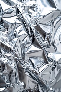 银色褶皱铝箔纹理特写