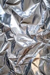 褶皱的银色铝箔纸