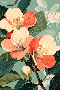 手绘盛开的娇艳花卉