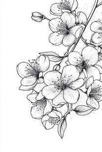 手绘花卉樱花枝条图案