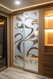 现代风磨砂花纹推拉门设计