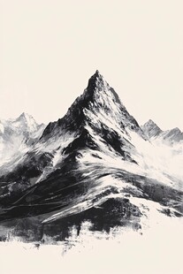 水墨风格巍峨雪山图