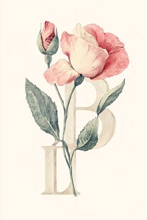 复古花卉字母插画图案