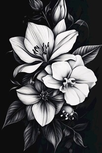 黑白花卉插画