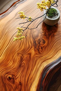 实木茶桌配雅致盆栽摆件