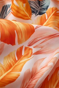 橙黄羽毛印花柔软布料