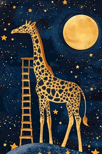 长颈鹿在星空下的奇幻之旅