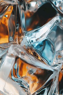 多彩透明冰块特写