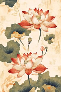 中式水墨风荷花插画