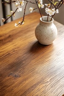 木桌上素雅花瓶插着花枝