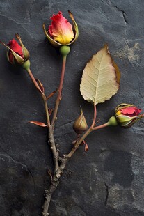 枯萎玫瑰枝上的凋零之美