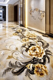 奢华走廊地面花卉瓷砖装饰