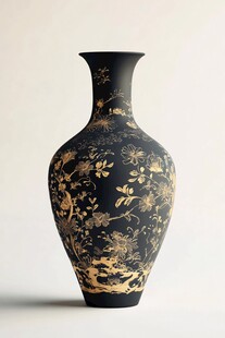 黑金花卉纹中式典雅花瓶