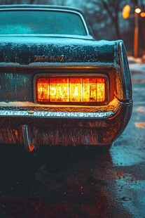 复古汽车尾灯的雨夜风情