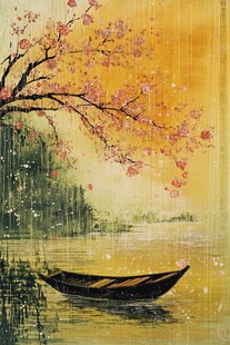 春日湖畔扁舟赏樱景