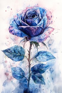 梦幻蓝紫色水彩玫瑰花