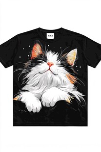 可爱猫咪图案黑色T恤