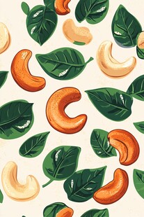 腰果绿叶图案插画