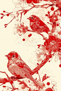 红枝栖双鸟 中式花鸟图