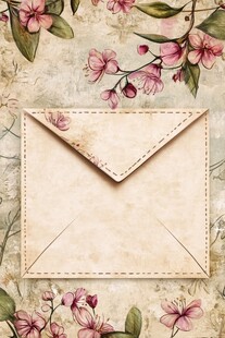 复古花卉信封插画设计