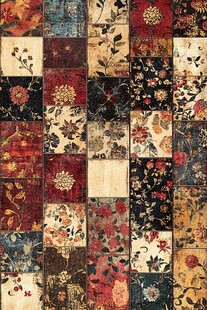 复古花卉拼接图案布料