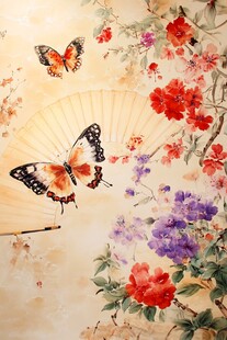扇间蝶舞繁花中式美景