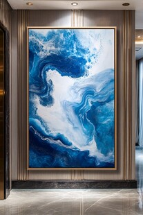 蓝色抽象艺术挂画于玄关