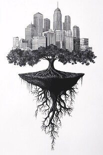 城市之树 悬浮的奇幻景象