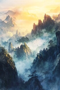 壮美云海中的巍峨山峦