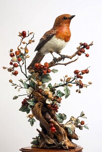 鸟栖果枝陶瓷摆件