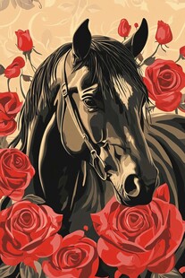 骏马伴红玫的优雅画面