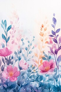 水彩花卉浪漫梦幻背景图