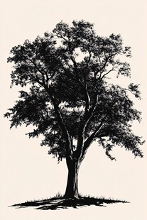 孤独屹立的黑白色大树