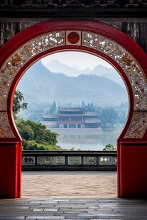 红拱映景 中式园林山水韵
