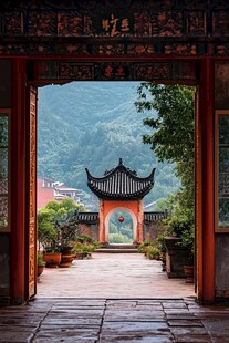 古门望景 中式庭院与远山