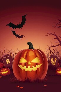 万圣节南瓜与蝙蝠奇幻场景