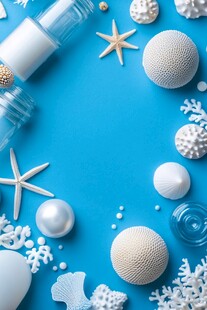 蓝色背景下的海洋风装饰物