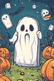 万圣节幽灵与南瓜插画