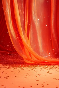 橙红色飘逸纱幔梦幻场景