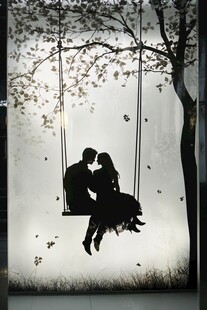秋千上的浪漫情侣剪影