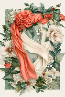 花卉丝带装饰插画