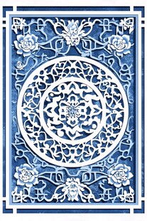 中式蓝白雕花装饰图案