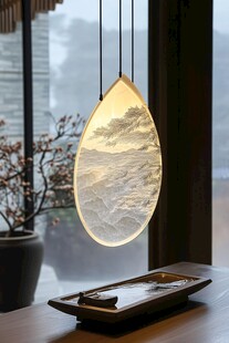 中式山水风创意悬挂灯具