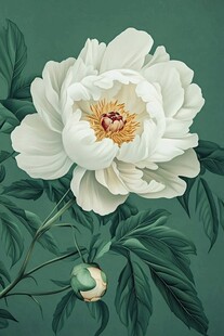 盛开的白色芍药花卉插画